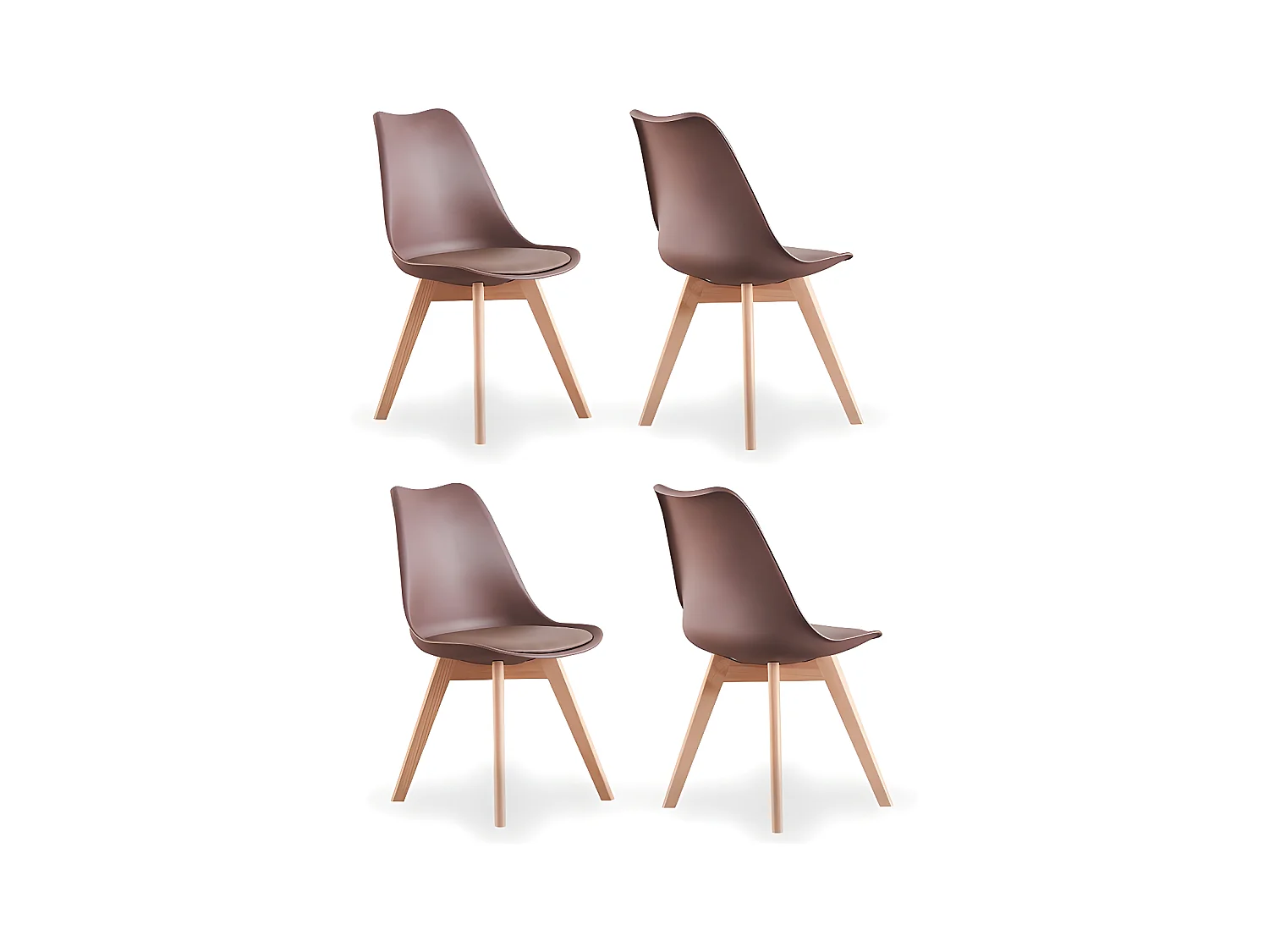 Ensemble de 4 chaises de salle à manger Lorenzo avec siège en similicuir élégant et pieds en bois massif - Parfait pour la salle à manger, le salon - Marron