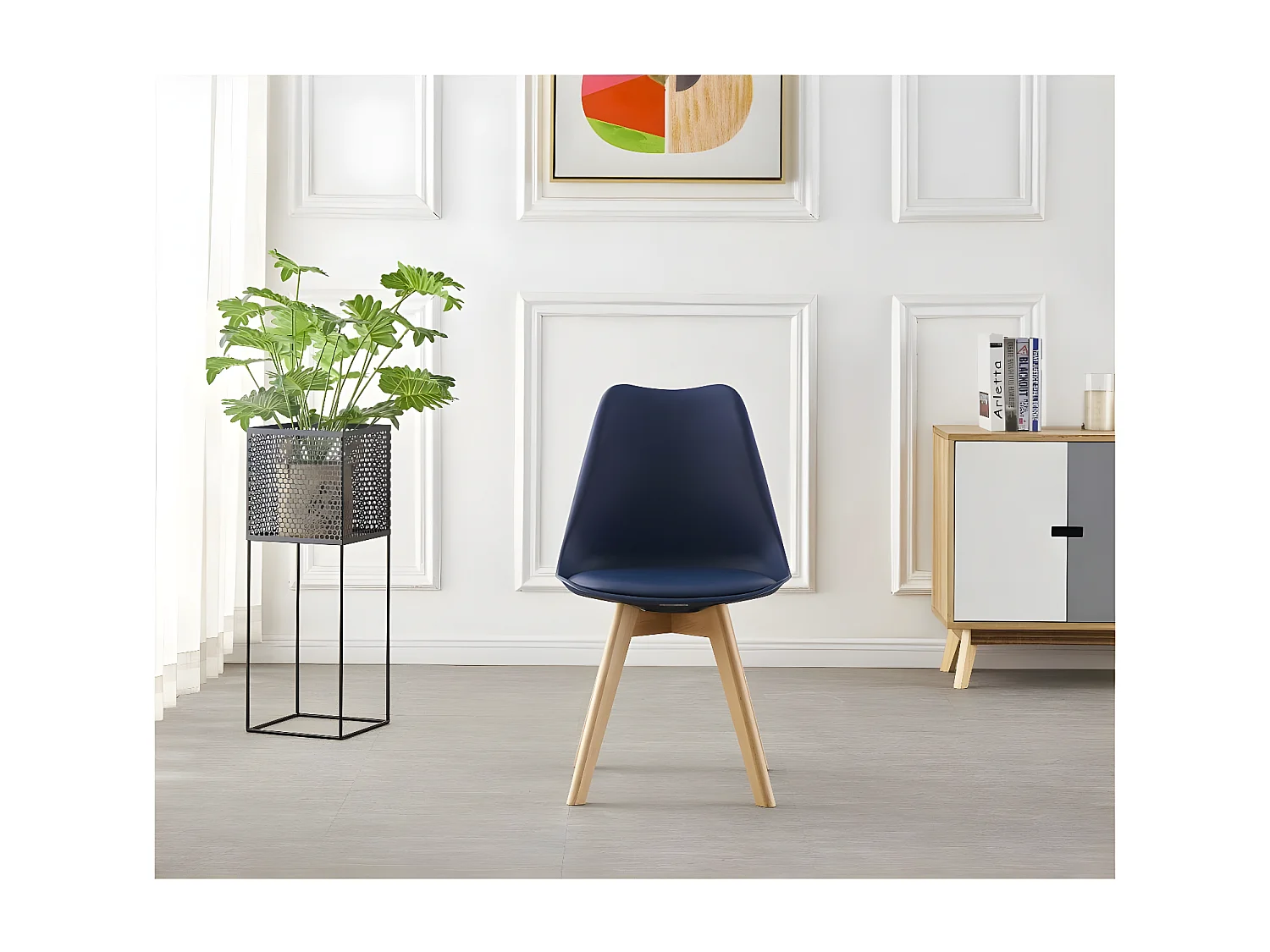 Ensemble de 4 Chaises de Salle à Manger Lorenzo avec Siège en Similicuir Élégant et Pieds en Bois Massif - Parfait pour Salle à Manger, Salon - Bleu