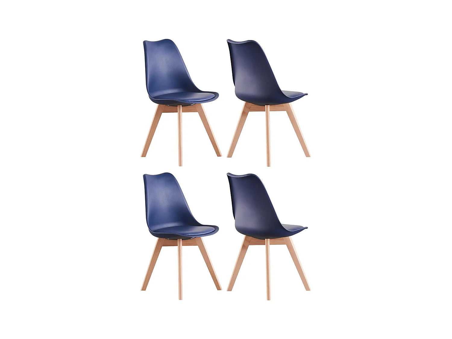 Ensemble de 4 Chaises de Salle à Manger Lorenzo avec Siège en Similicuir Élégant et Pieds en Bois Massif - Parfait pour Salle à Manger, Salon - Bleu