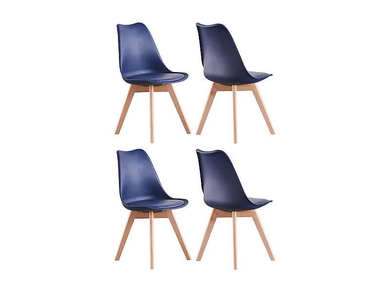Ensemble de 4 Chaises de Salle à Manger Lorenzo avec Siège en Similicuir Élégant et Pieds en Bois Massif - Parfait pour Salle à Manger, Salon - Bleu