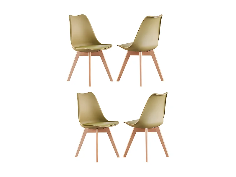 Ensemble de 4 chaises de salle à manger Lorenzo avec siège élégant en similicuir et pieds en bois massif - Parfait pour la salle à manger, le salon - Vert