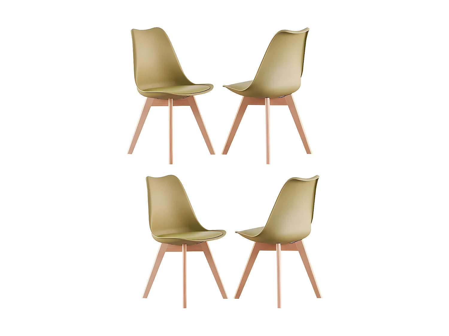 Ensemble de 4 chaises de salle à manger Lorenzo avec siège élégant en similicuir et pieds en bois massif - Parfait pour la salle à manger, le salon - Vert