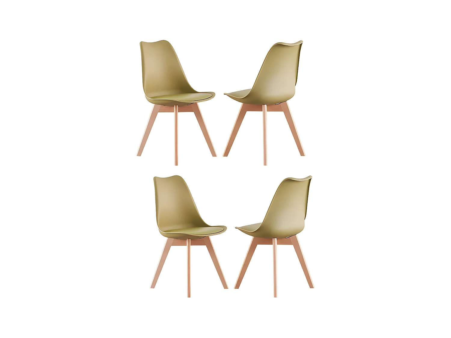 Ensemble de 4 chaises de salle à manger Lorenzo avec siège élégant en similicuir et pieds en bois massif - Parfait pour la salle à manger, le salon - Vert