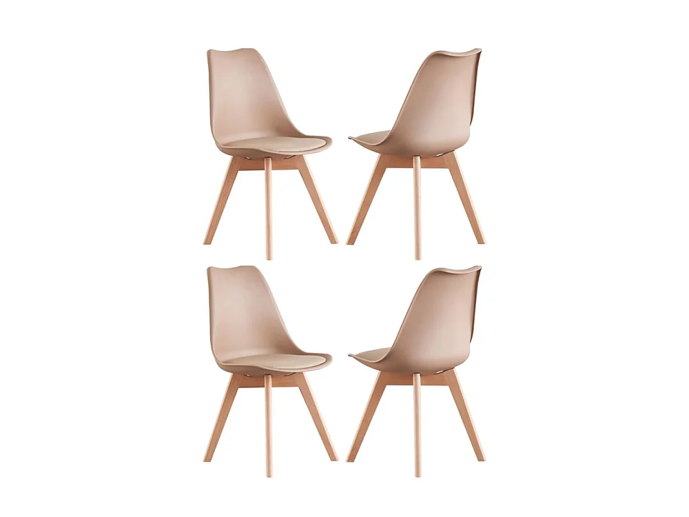 Ensemble de 4 Chaises de Salle à Manger Lorenzo avec Siège en Similicuir Élégant et Pieds en Bois Massif - Parfait pour Salle à Manger, Salon - Beige
