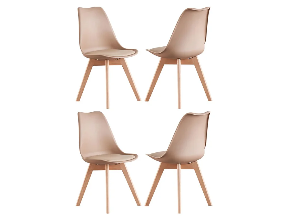 Ensemble de 4 Chaises de Salle à Manger Lorenzo avec Siège en Similicuir Élégant et Pieds en Bois Massif - Parfait pour Salle à Manger, Salon - Beige