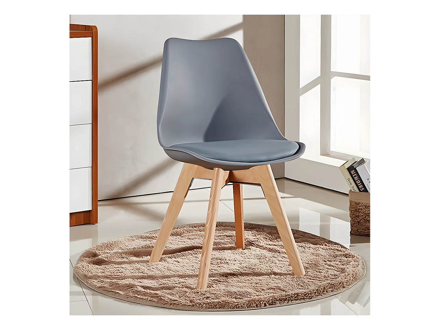 Ensemble de 4 chaises de salle à manger Lorenzo avec siège élégant en similicuir et pieds en bois massif - Parfait pour la salle à manger, le salon - Gris