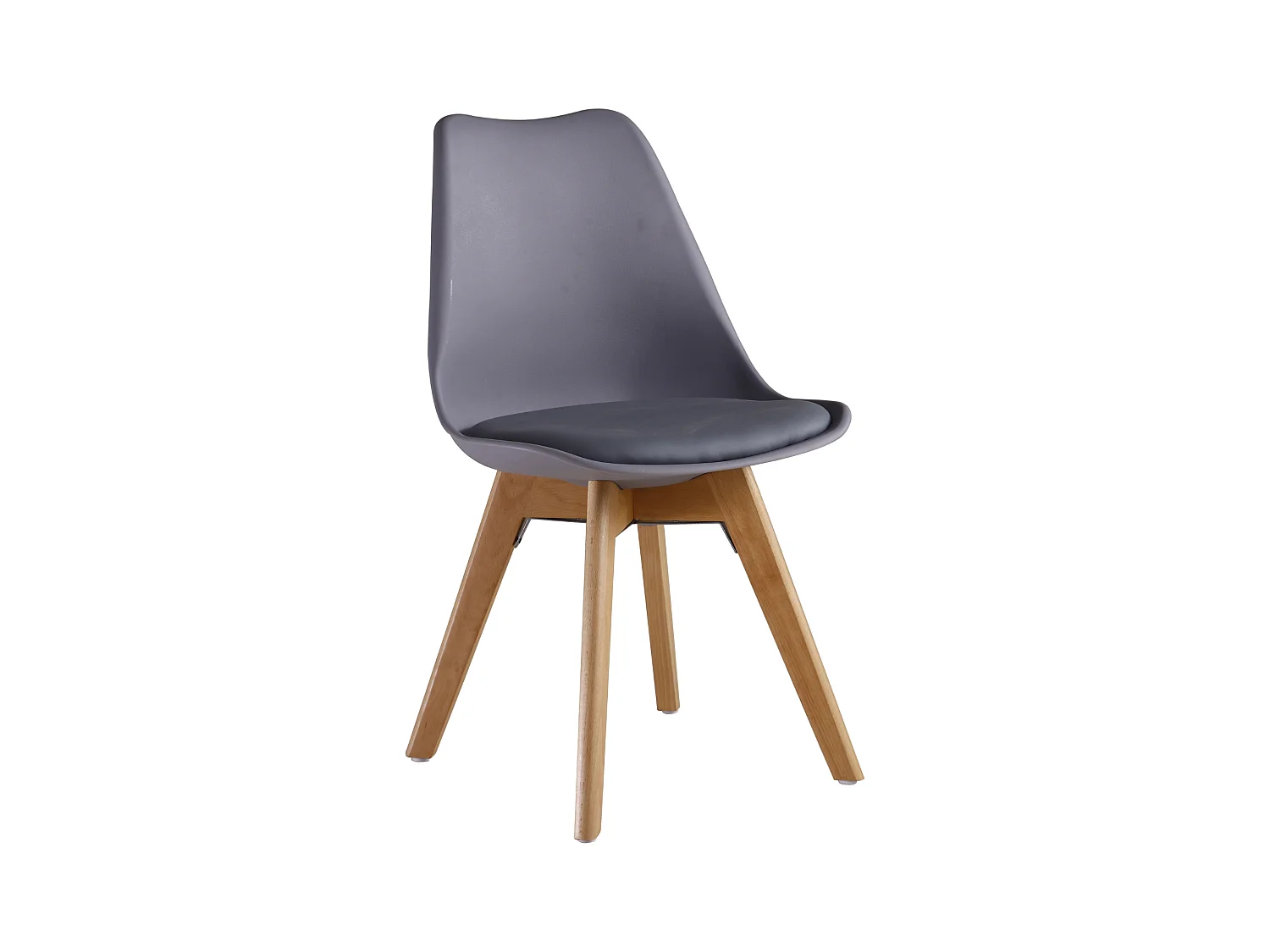 Ensemble de 4 chaises de salle à manger Lorenzo avec siège élégant en similicuir et pieds en bois massif - Parfait pour la salle à manger, le salon - Gris