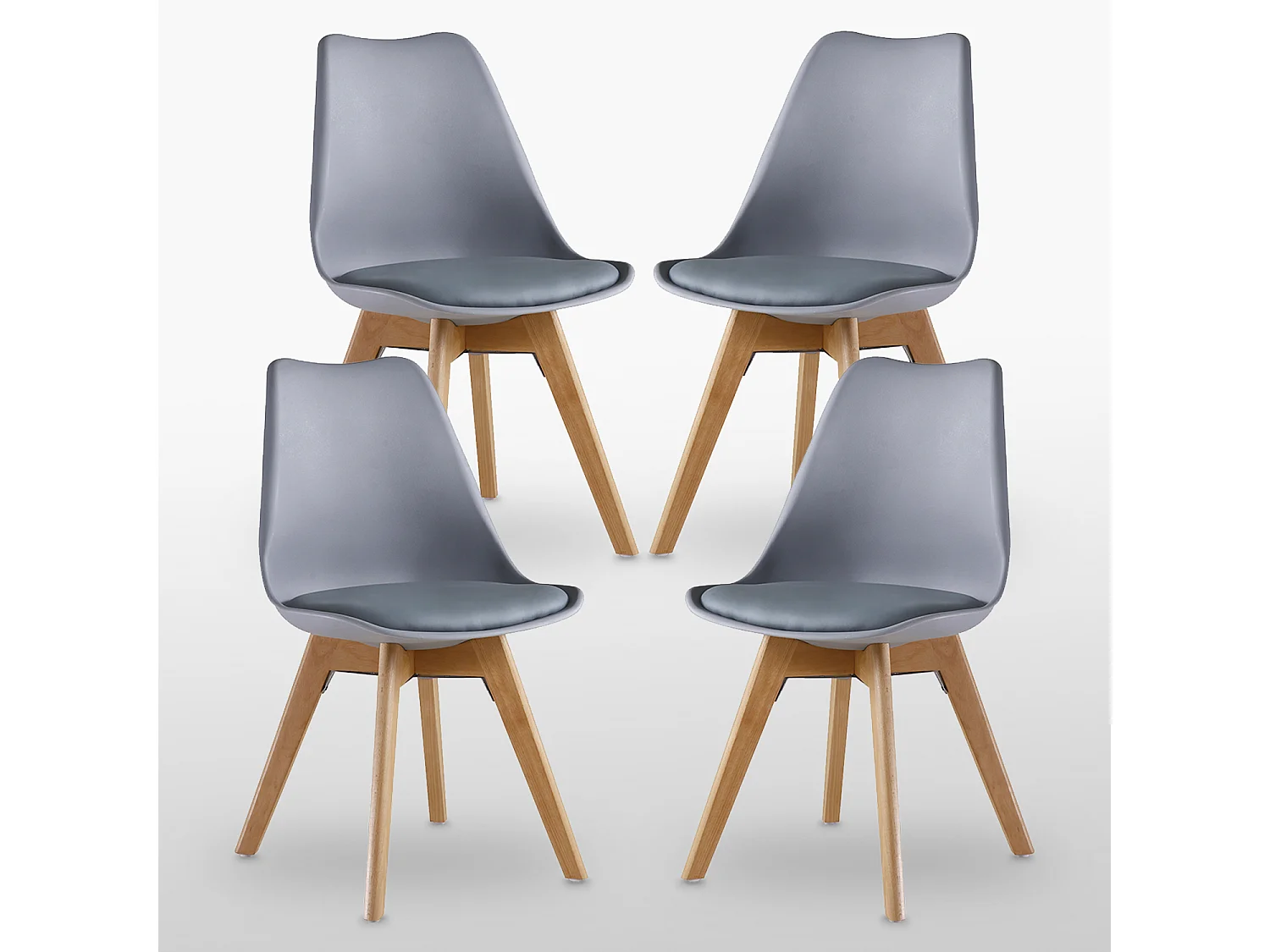 Set aus 4 Lorenzo-Esszimmerstühlen mit stilvollem Kunstledersitz und Massivholzbeinen – perfekt für Esszimmer, Wohnzimmer – Grau