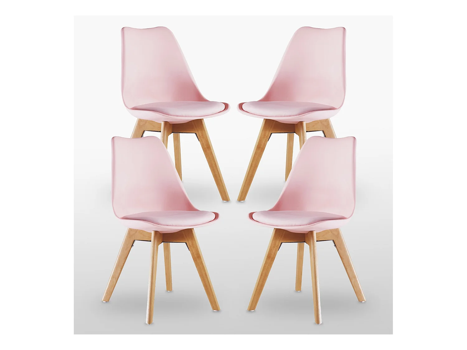 Ensemble de 4 chaises de salle à manger Lorenzo avec siège en similicuir élégant et pieds en bois massif - Parfait pour la salle à manger, le salon - Rose