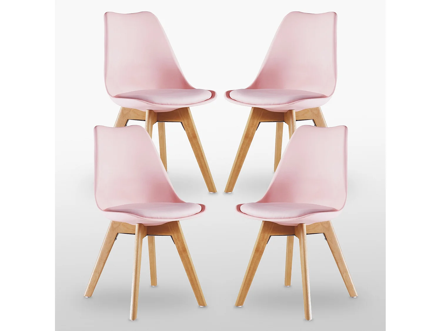 Set aus 4 Lorenzo-Esszimmerstühlen mit stilvollem Kunstledersitz und Massivholzbeinen – perfekt für Esszimmer, Wohnzimmer – Rosa