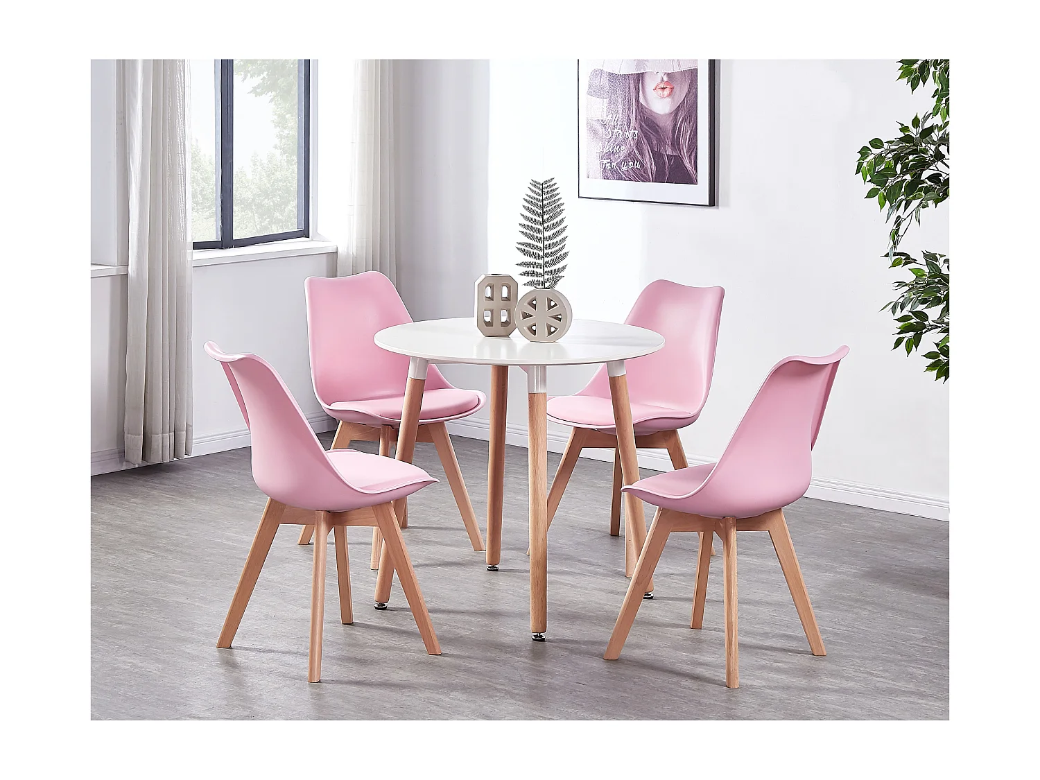 Set aus 4 Lorenzo-Esszimmerstühlen mit stilvollem Kunstledersitz und Massivholzbeinen – perfekt für Esszimmer, Wohnzimmer – Rosa