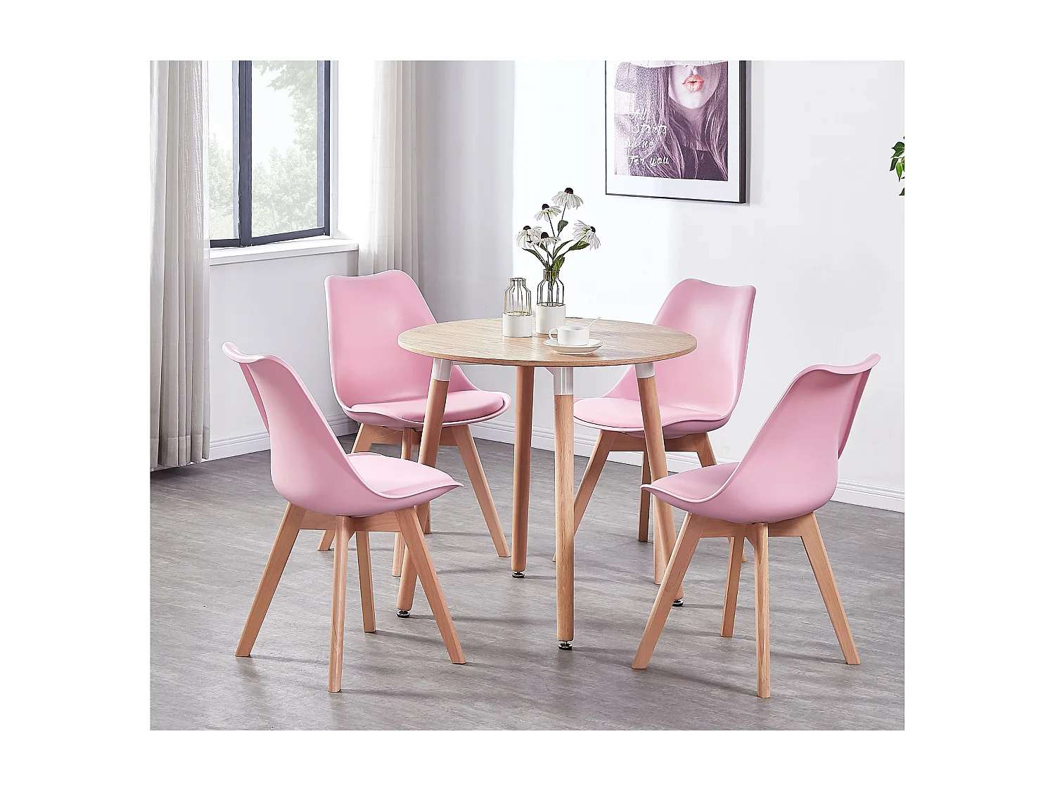 Set aus 4 Lorenzo-Esszimmerstühlen mit stilvollem Kunstledersitz und Massivholzbeinen – perfekt für Esszimmer, Wohnzimmer – Rosa