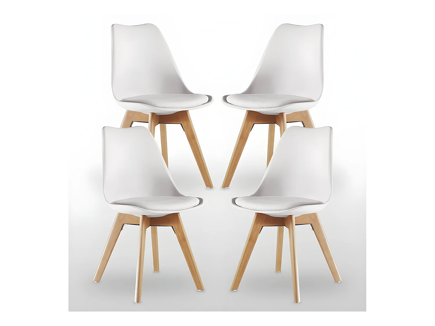 Ensemble de 4 chaises de salle à manger Lorenzo avec siège élégant en similicuir et pieds en bois massif - Parfait pour la salle à manger, le salon - Blanc