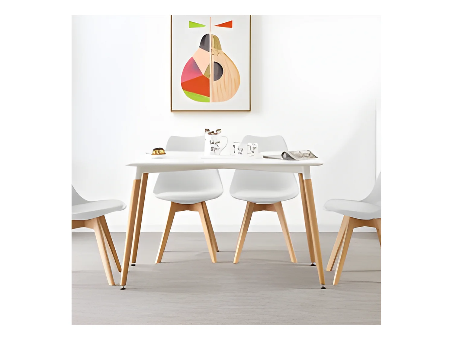 Ensemble de 4 chaises de salle à manger Lorenzo avec siège élégant en similicuir et pieds en bois massif - Parfait pour la salle à manger, le salon - Blanc