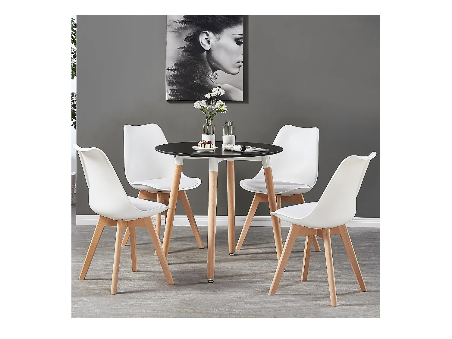 Ensemble de 4 chaises de salle à manger Lorenzo avec siège élégant en similicuir et pieds en bois massif - Parfait pour la salle à manger, le salon - Blanc