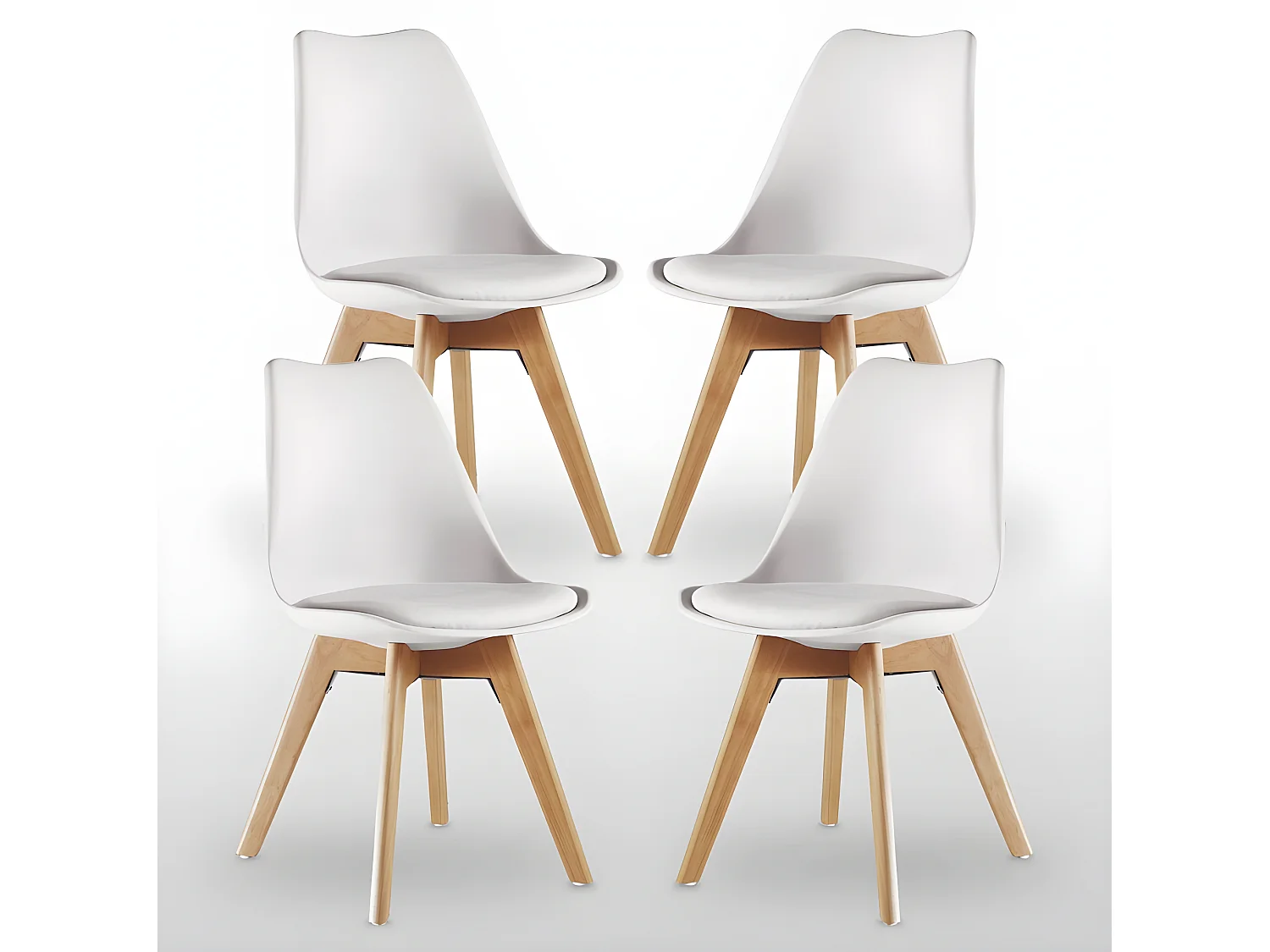 Ensemble de 4 chaises de salle à manger Lorenzo avec siège élégant en similicuir et pieds en bois massif - Parfait pour la salle à manger, le salon - Blanc