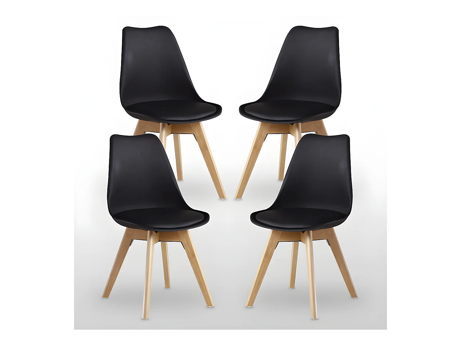 Ensemble de 4 chaises de salle à manger Lorenzo avec siège en similicuir élégant et pieds en bois massif - Parfait pour la salle à manger, le salon - Noir