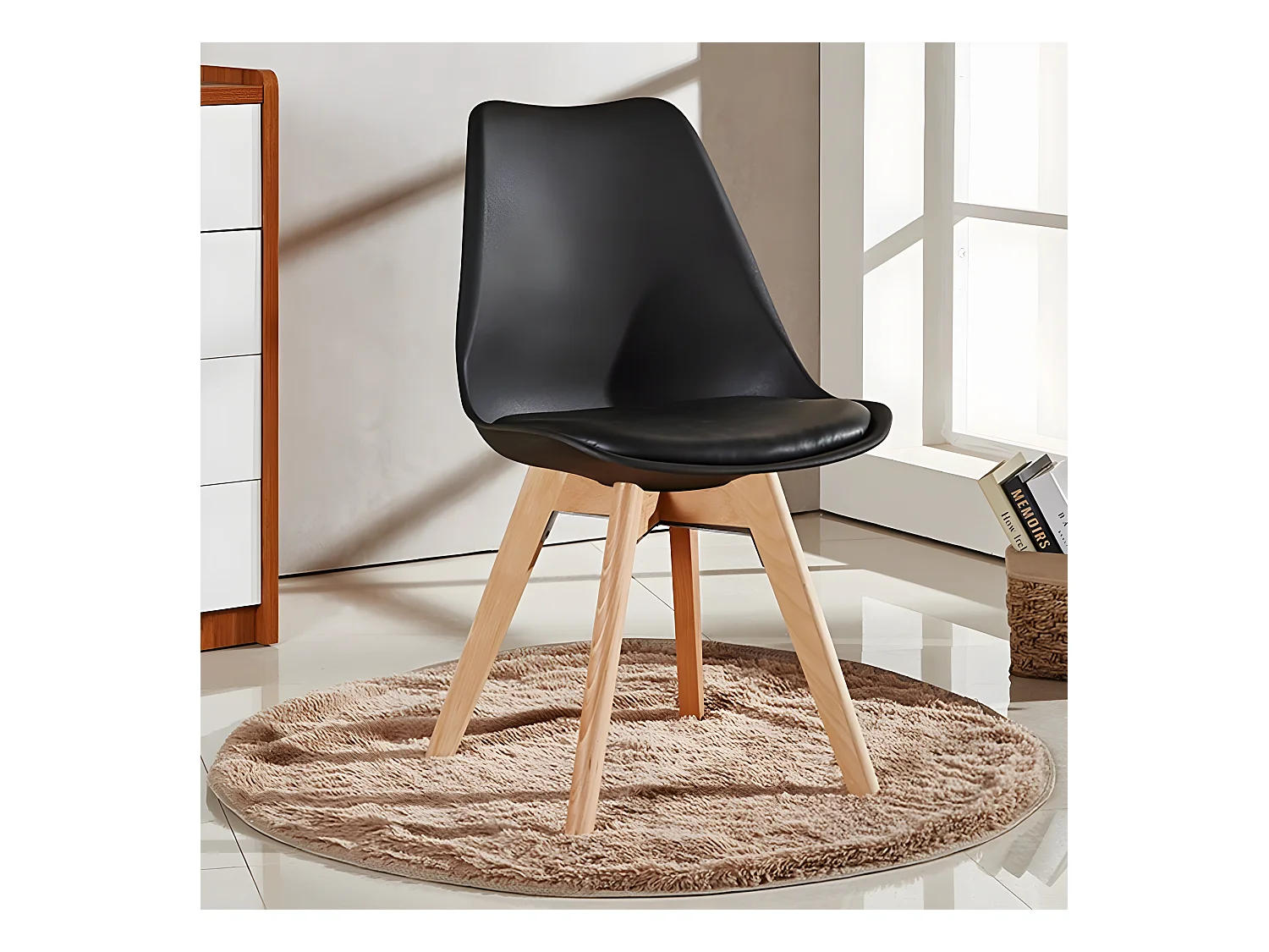 Ensemble de 4 chaises de salle à manger Lorenzo avec siège en similicuir élégant et pieds en bois massif - Parfait pour la salle à manger, le salon - Noir