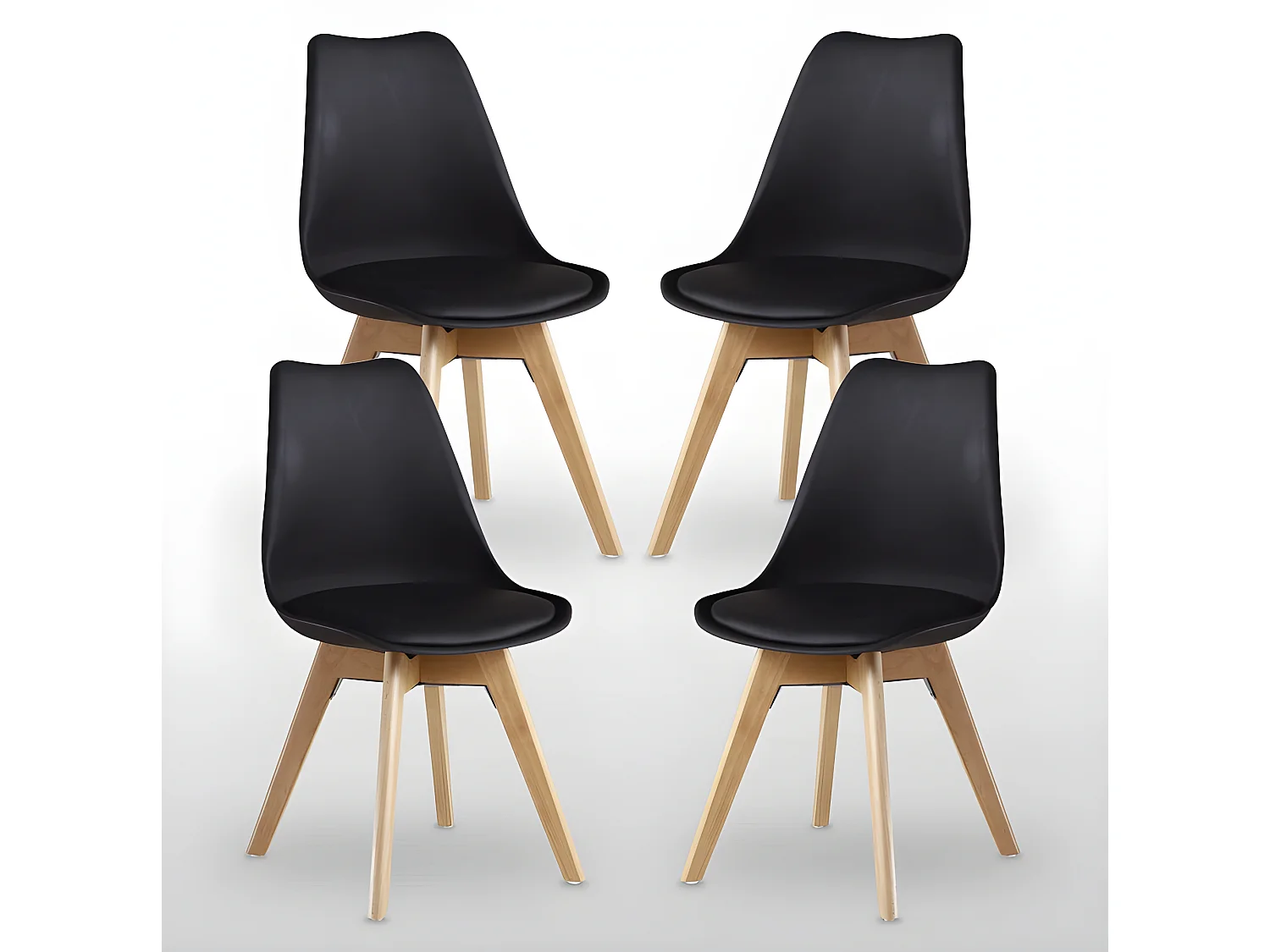 Set aus 4 Lorenzo-Esszimmerstühlen mit stilvollem Kunstledersitz und Massivholzbeinen – perfekt für Esszimmer, Wohnzimmer – Schwarz