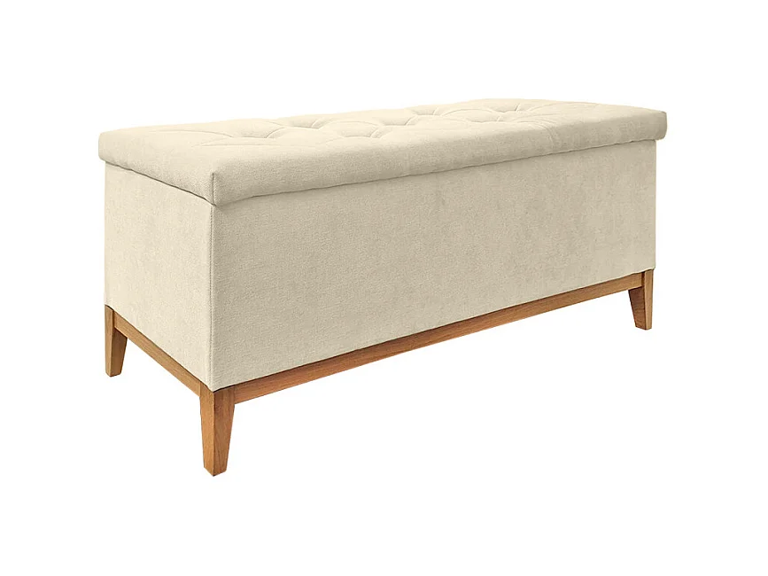 Banc / Bout de lit avec coffre de rangement tissu doux écru - SKY