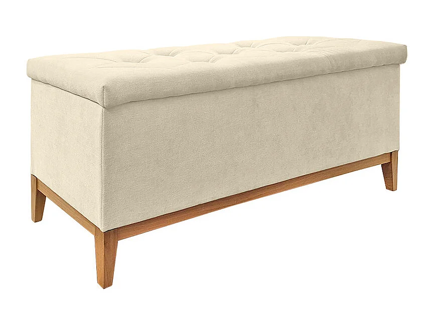 Banc / Bout de lit avec coffre de rangement tissu doux écru - SKY