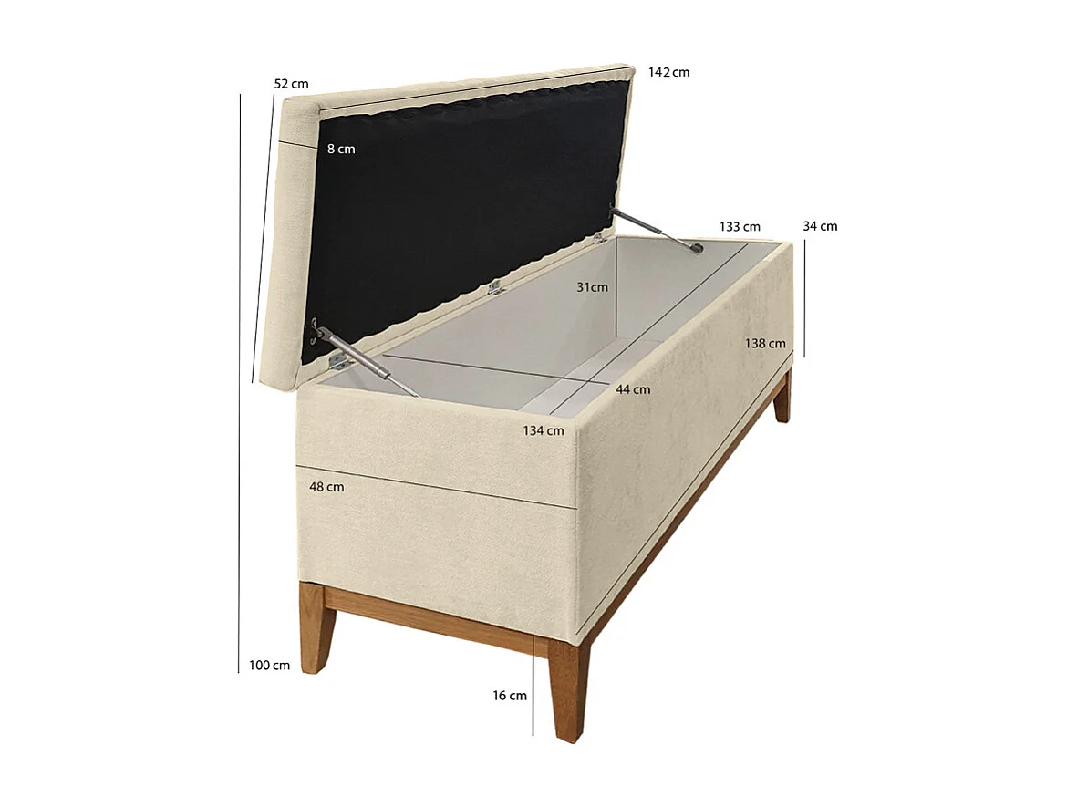 Banc / Bout de lit avec coffre de rangement tissu doux écru - SKY