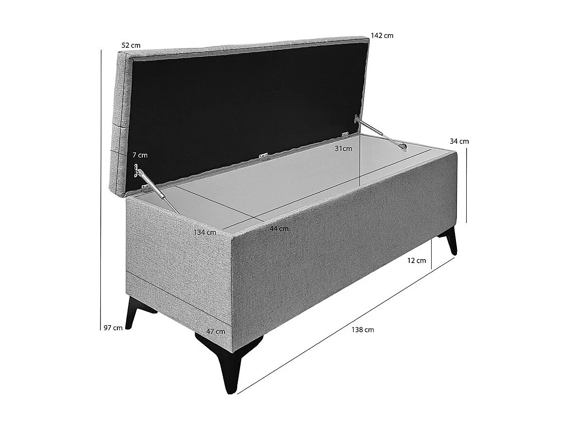 Banc / Bout de lit avec coffre de rangement tissu gris chiné - AISHA