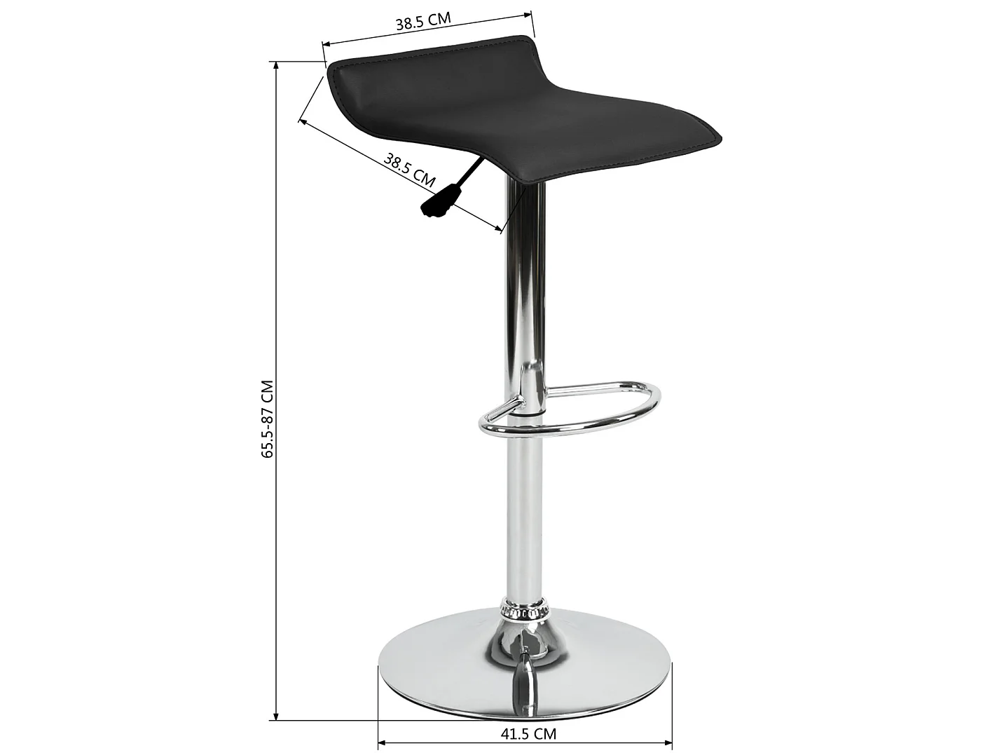 Lot de 2 tabourets de bar pivotants réglables en cuir PU noir avec base chromée et repose-pieds