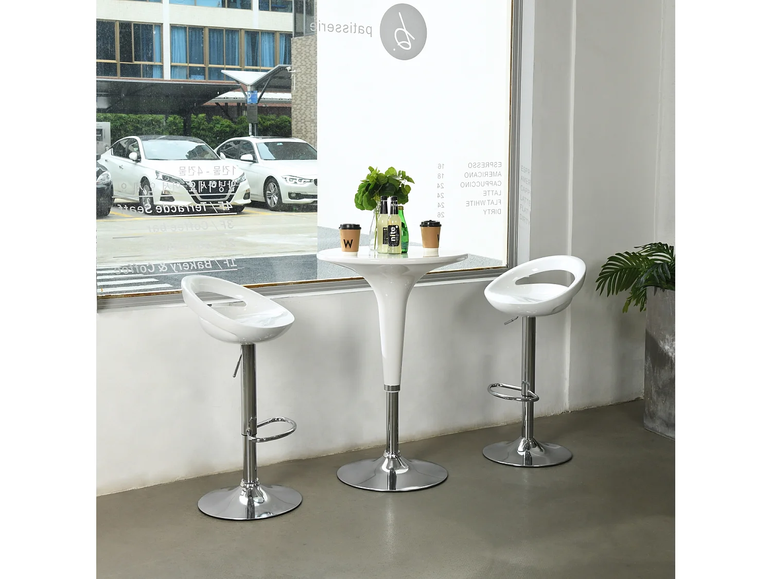 Lot de 2 tabourets de bar pivotants réglables en hauteur ABS blanc brillant ergonomiques profilés avec repose-pieds