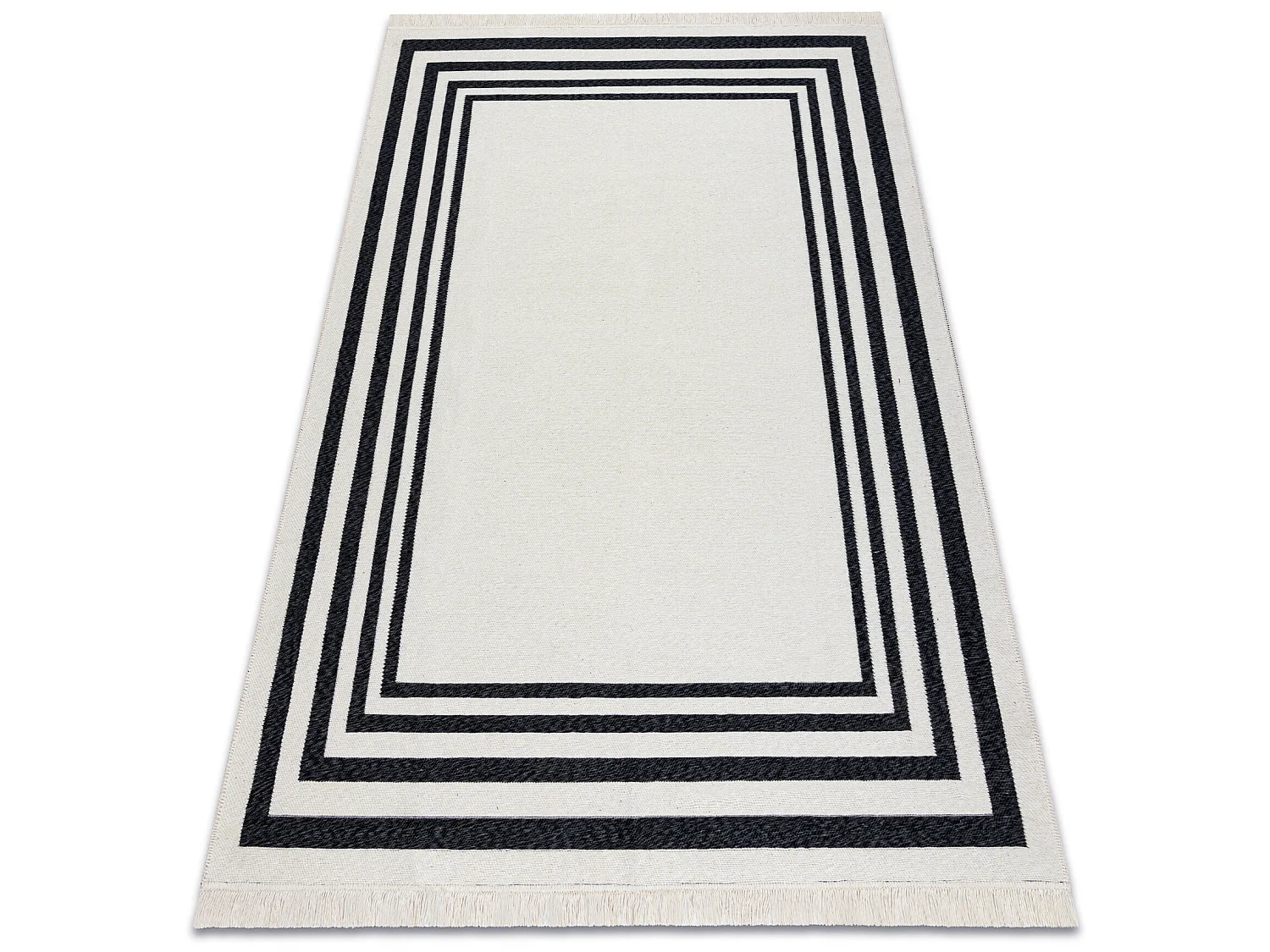 Tapis TWIN 22990 Cadre, Coton, double face, Franges écologiques - noi 80x150 cm