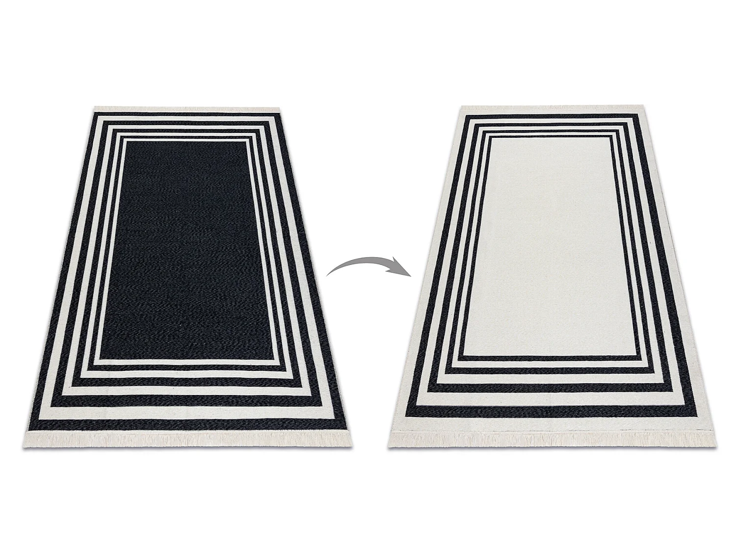 Tapis TWIN 22990 Cadre, Coton, double face, Franges écologiques - noi 80x150 cm