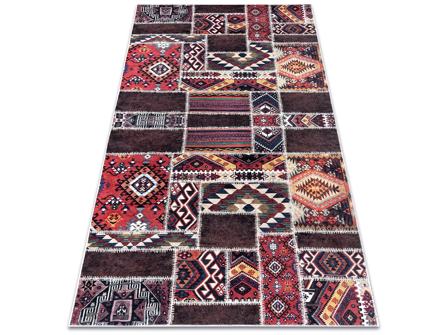 ANDRE 2305 Waschteppich orientalisch Patchwork Anti-Rutsch - rotwein / 120x170 cm