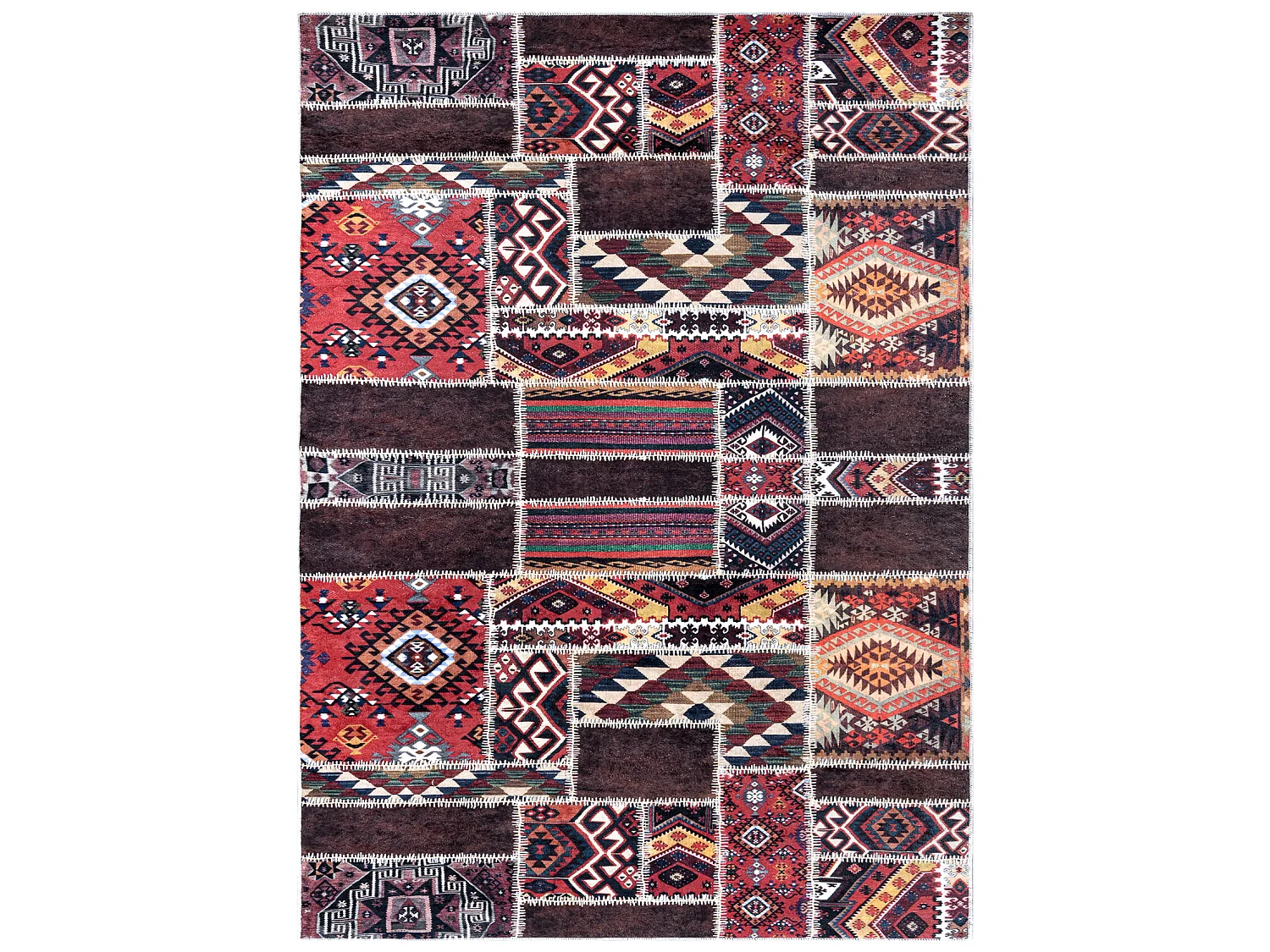 ANDRE 2305 Waschteppich orientalisch Patchwork Anti-Rutsch - rotwein / 120x170 cm