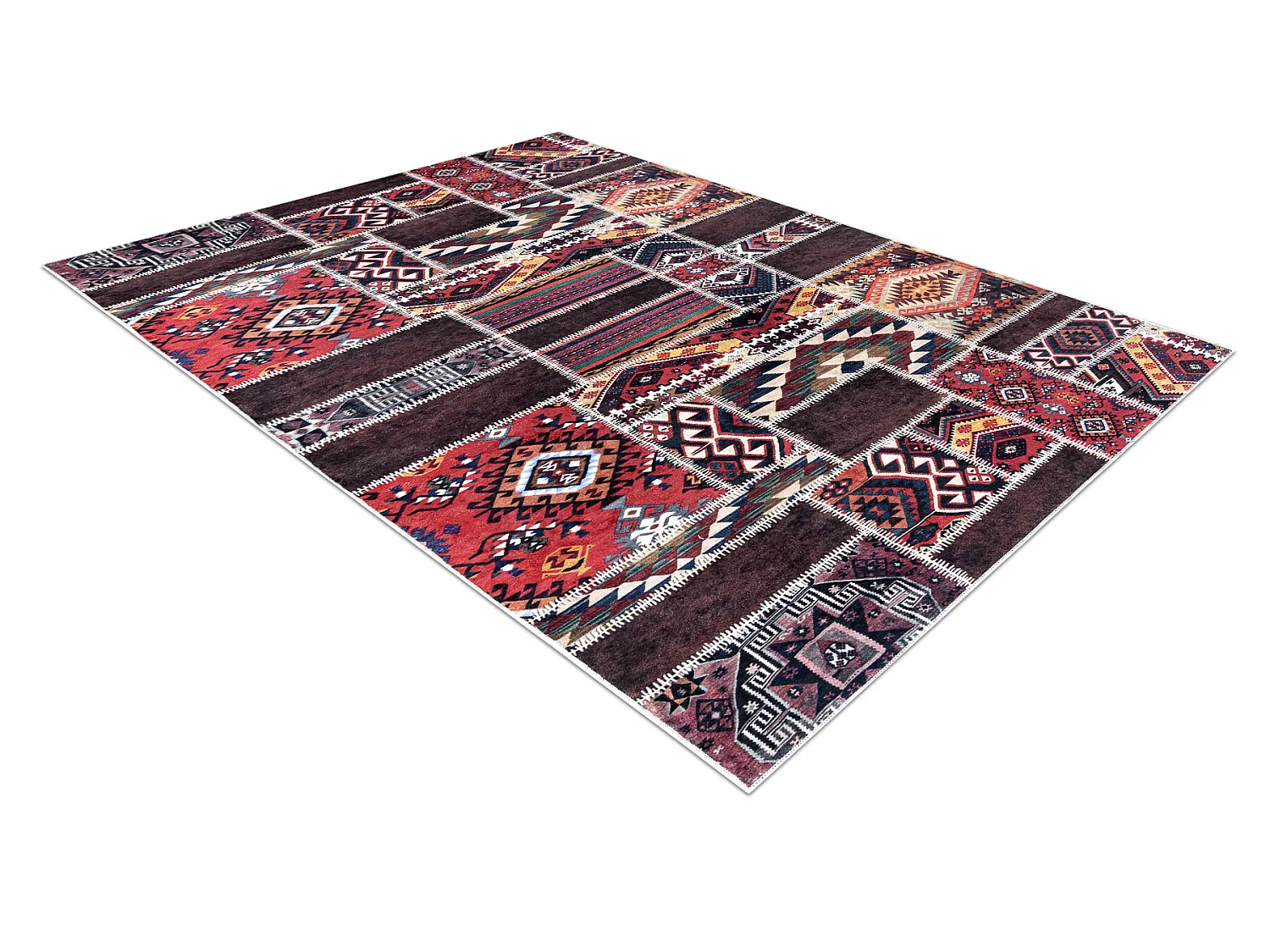 ANDRE 2305 Waschteppich orientalisch Patchwork Anti-Rutsch - rotwein / 120x170 cm