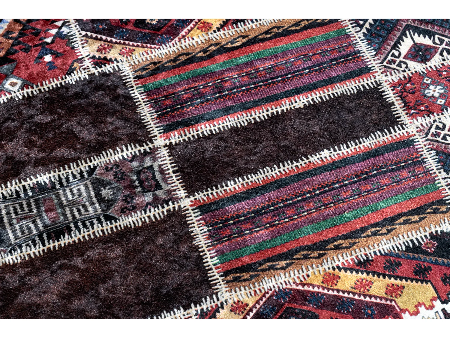 ANDRE 2305 Waschteppich orientalisch Patchwork Anti-Rutsch - rotwein / 120x170 cm