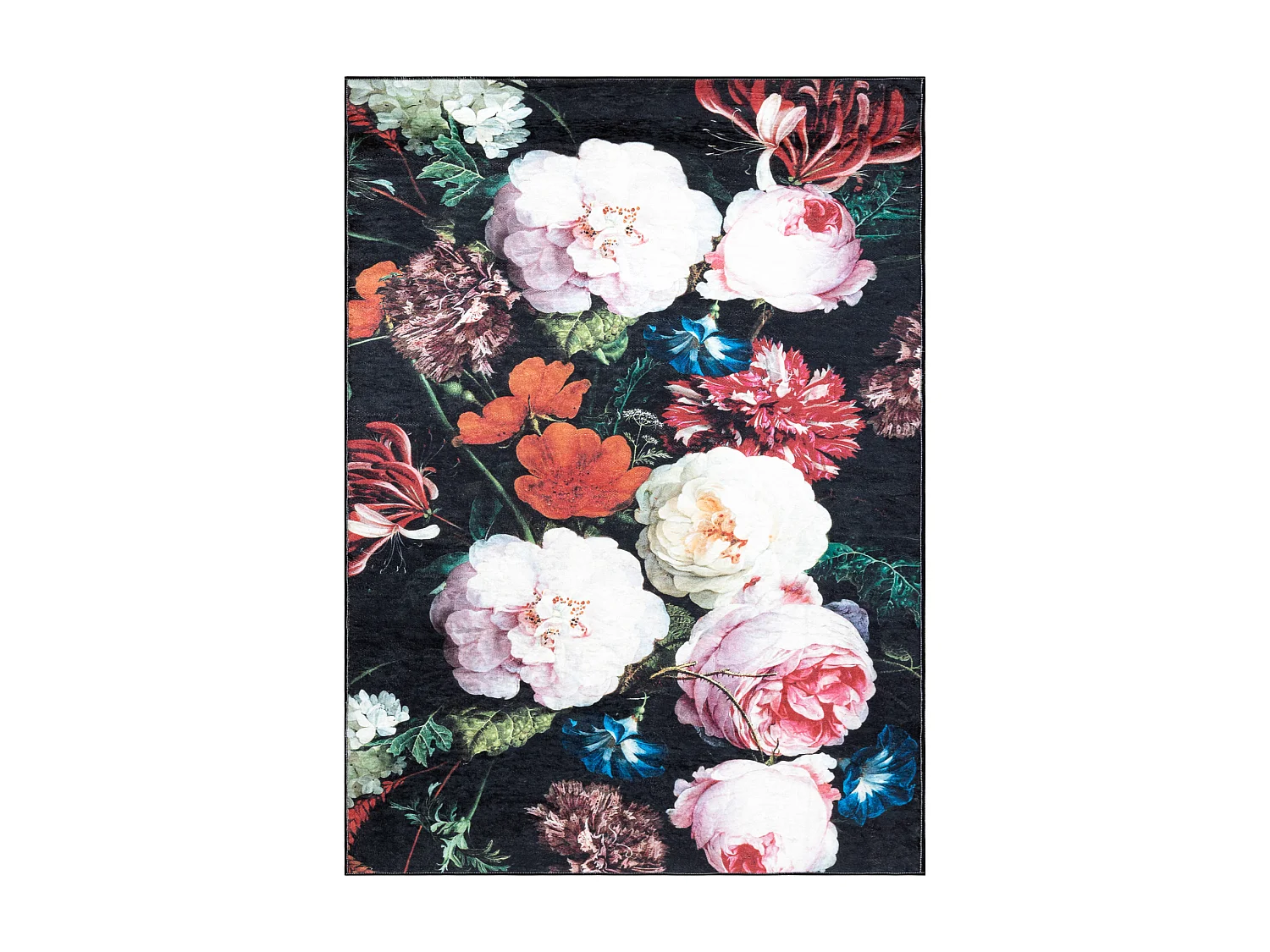 ANDRE 1629 tapijt wasbaar bloemen vintage antislip - zwart / roze 120x170 cm