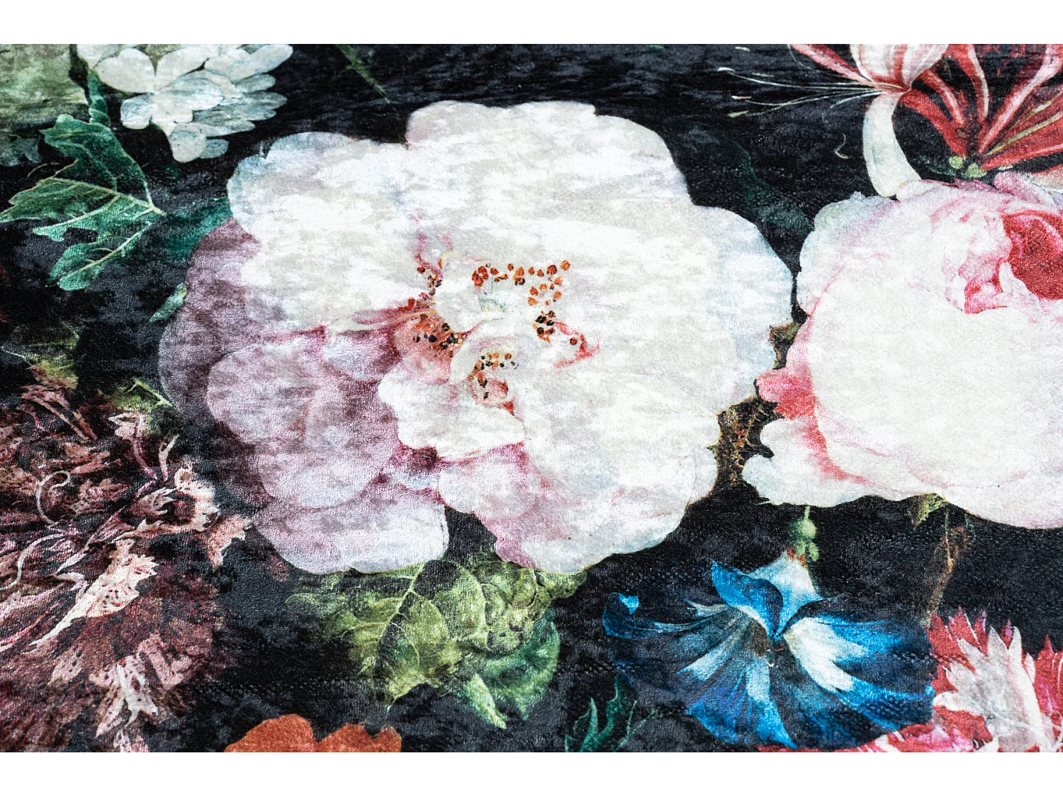 Tapis lavable ANDRE 1629 fleurs vintage antidérapant - noir et rose 120x170 cm