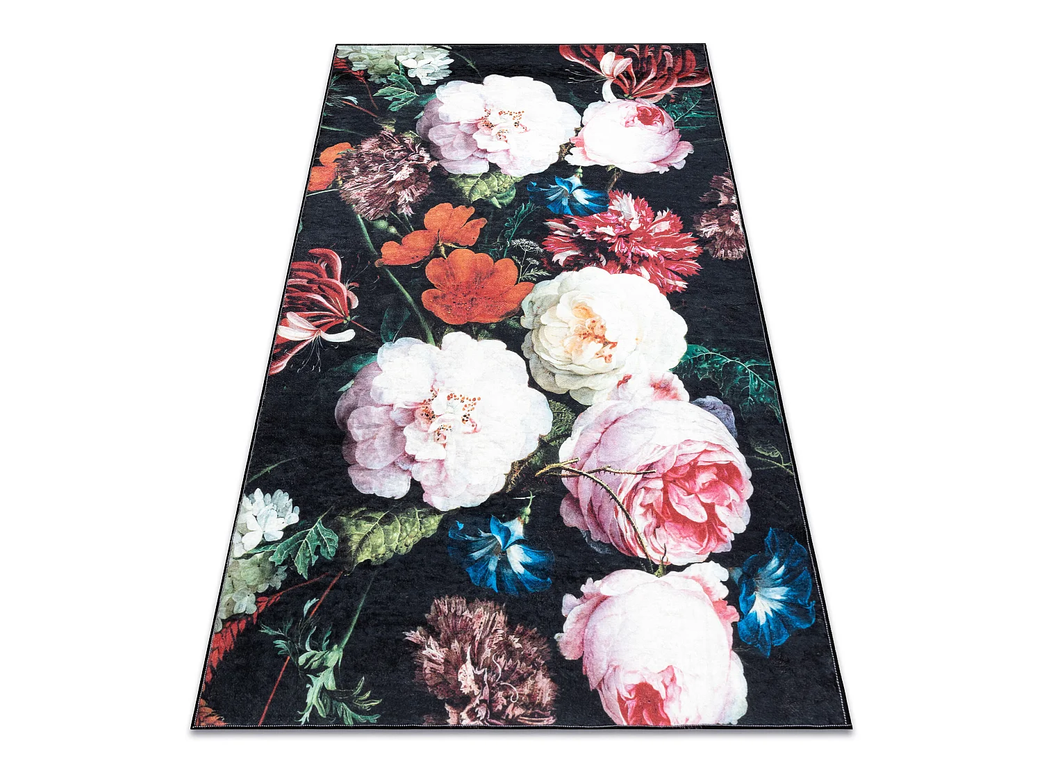 ANDRE 1629 tapijt wasbaar bloemen vintage antislip - zwart / roze 160x220 cm