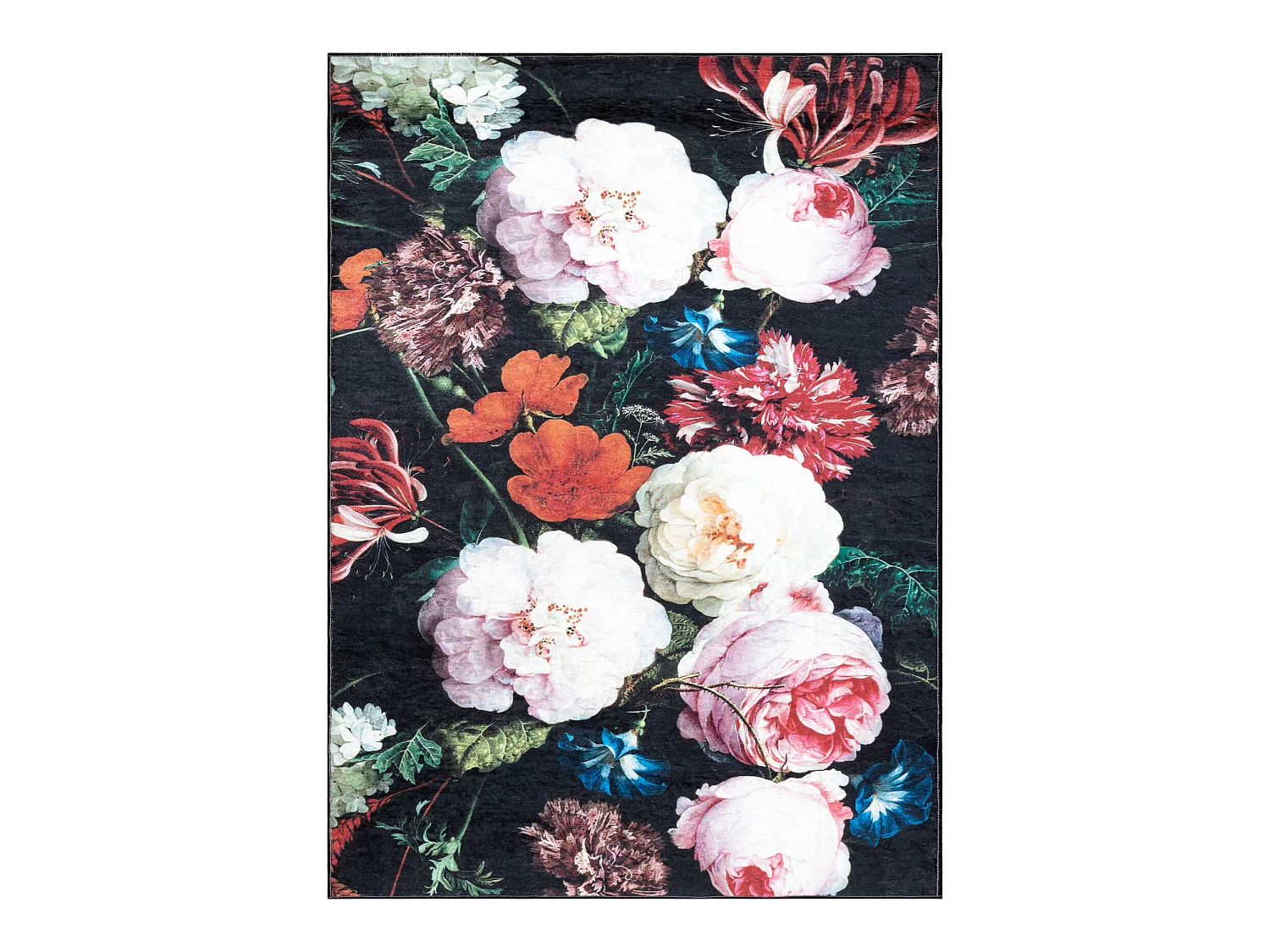 ANDRE 1629 tapijt wasbaar bloemen vintage antislip - zwart / roze 160x220 cm