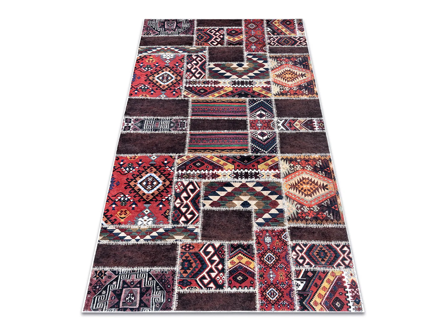 Tapis lavable ANDRE 2305 oriental patchwork antidérapant - bordeaux / 160x220 cm