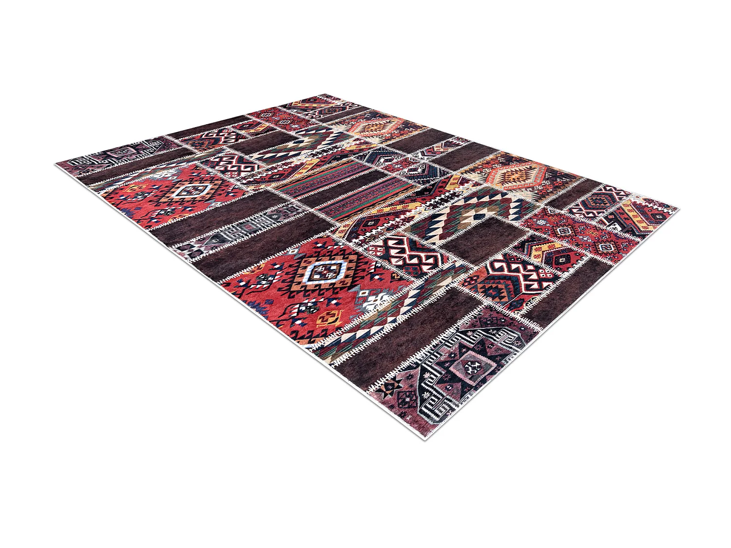 Tapis lavable ANDRE 2305 oriental patchwork antidérapant - bordeaux / 160x220 cm