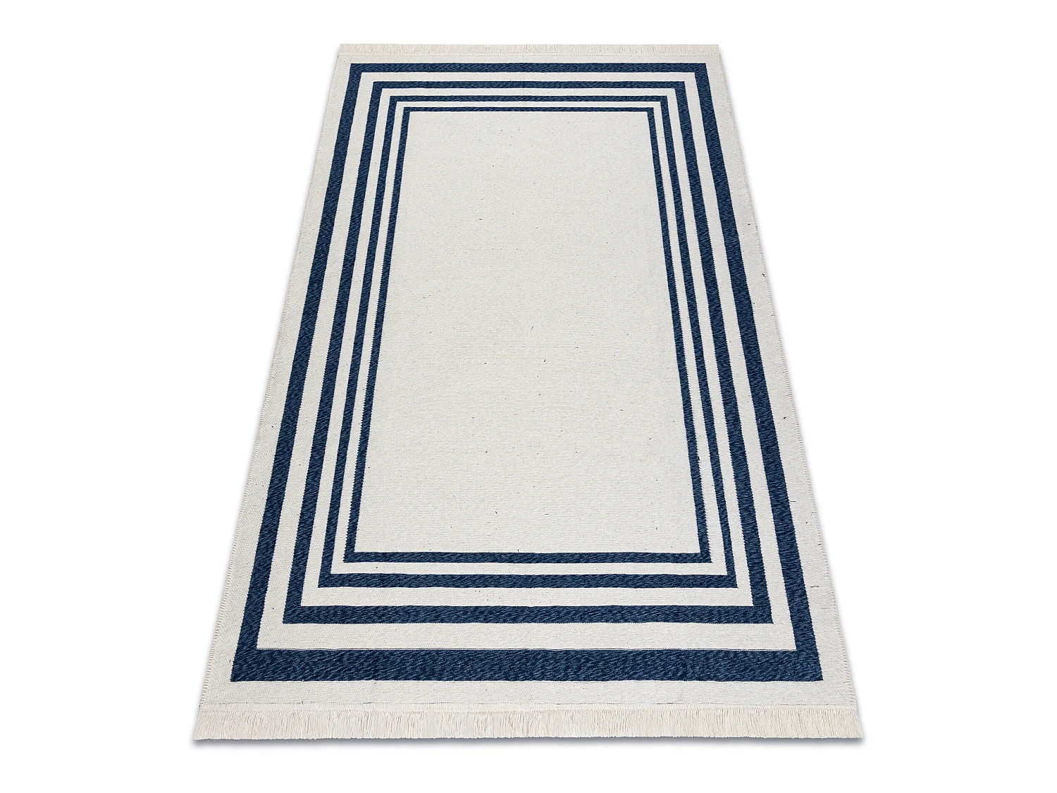 Tappeto TWIN 22990 Telaio, cotone, bifacciale, Frange ecologiche - blu 120x170 cm