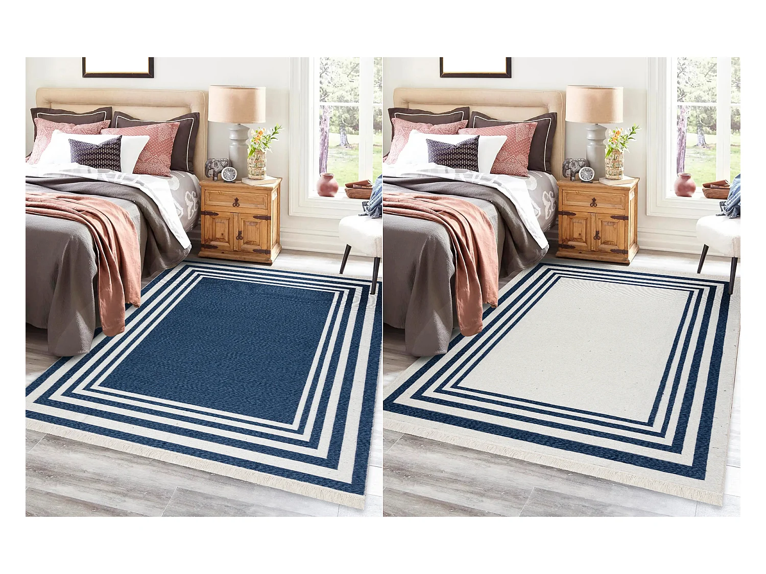 Tappeto TWIN 22990 Telaio, cotone, bifacciale, Frange ecologiche - blu 120x170 cm