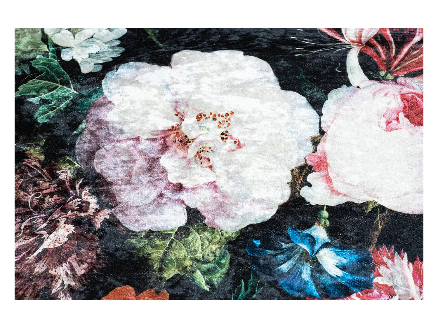 Dywan do prania ANDRE 1629 Kwiaty antypoślizgowy - czarny / róż 80x150 cm