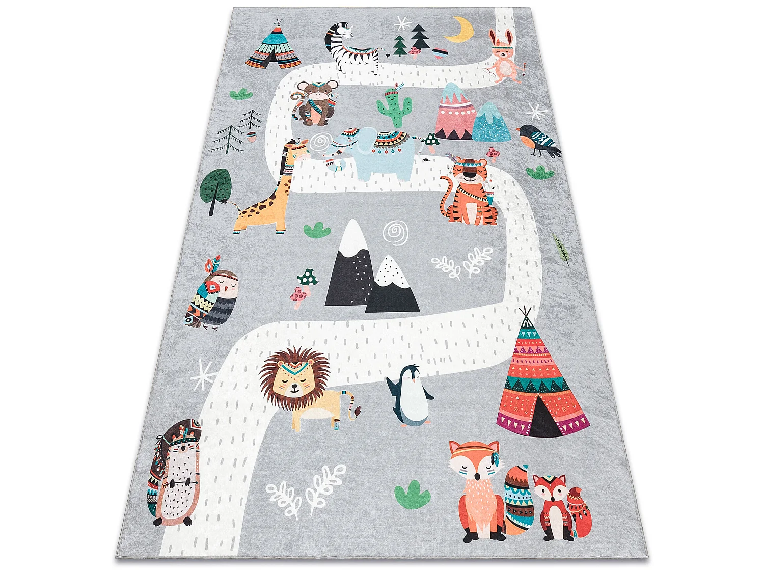 BAMBINO 2160 wasbaar tapijt Streets, indianendorp, dieren voor kindere 120x170 cm