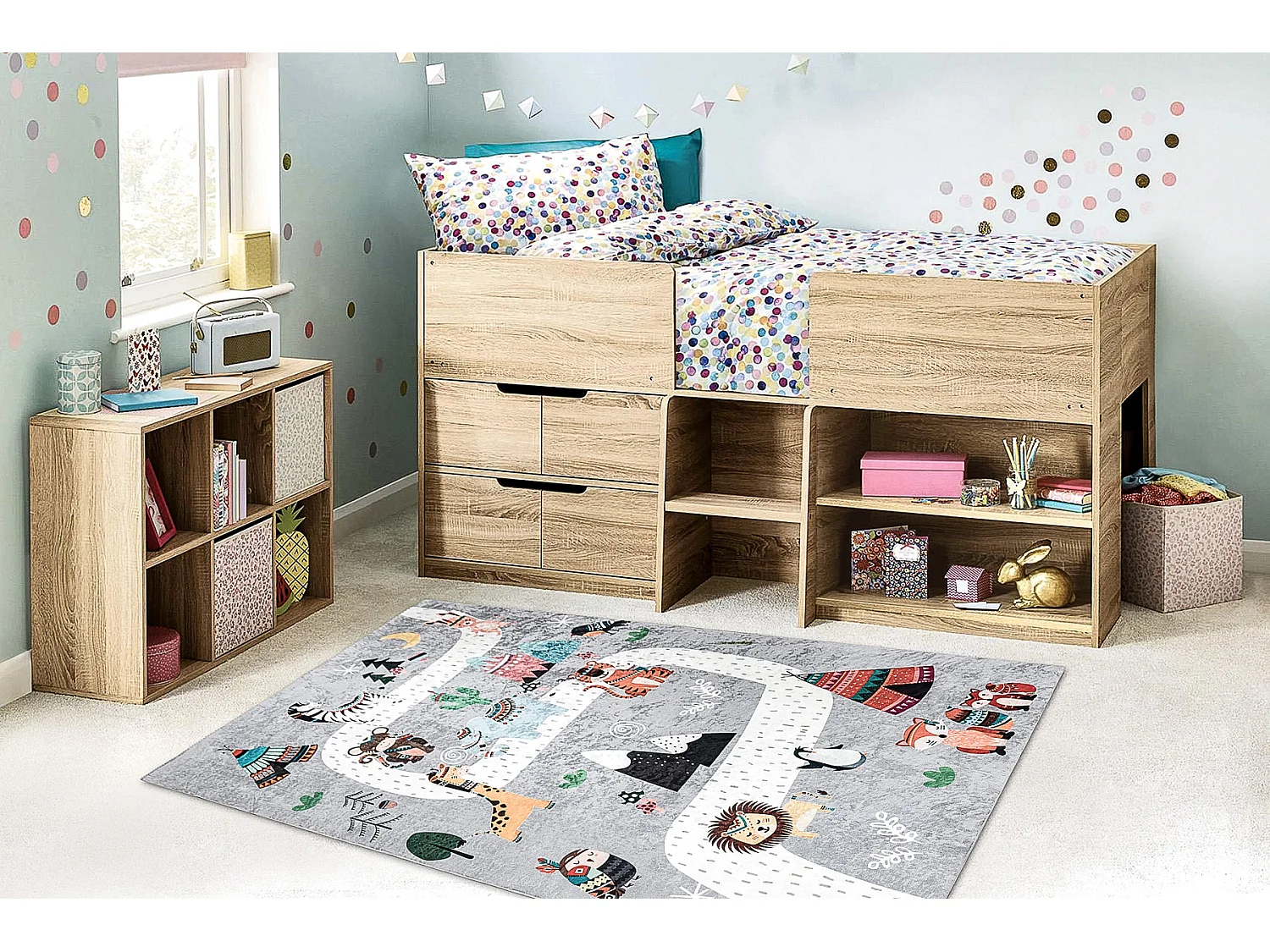 BAMBINO 2160 wasbaar tapijt Streets, indianendorp, dieren voor kindere 120x170 cm
