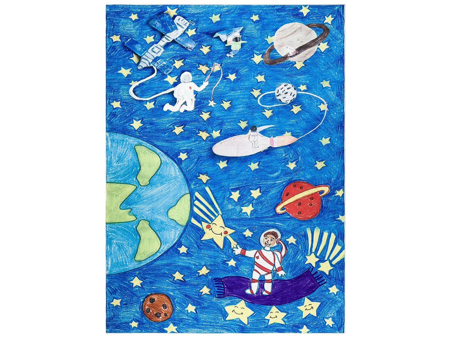 BAMBINO 2265 tapijt wasbaar Ruimte raket voor kinderen antislip - blau 140x190 cm