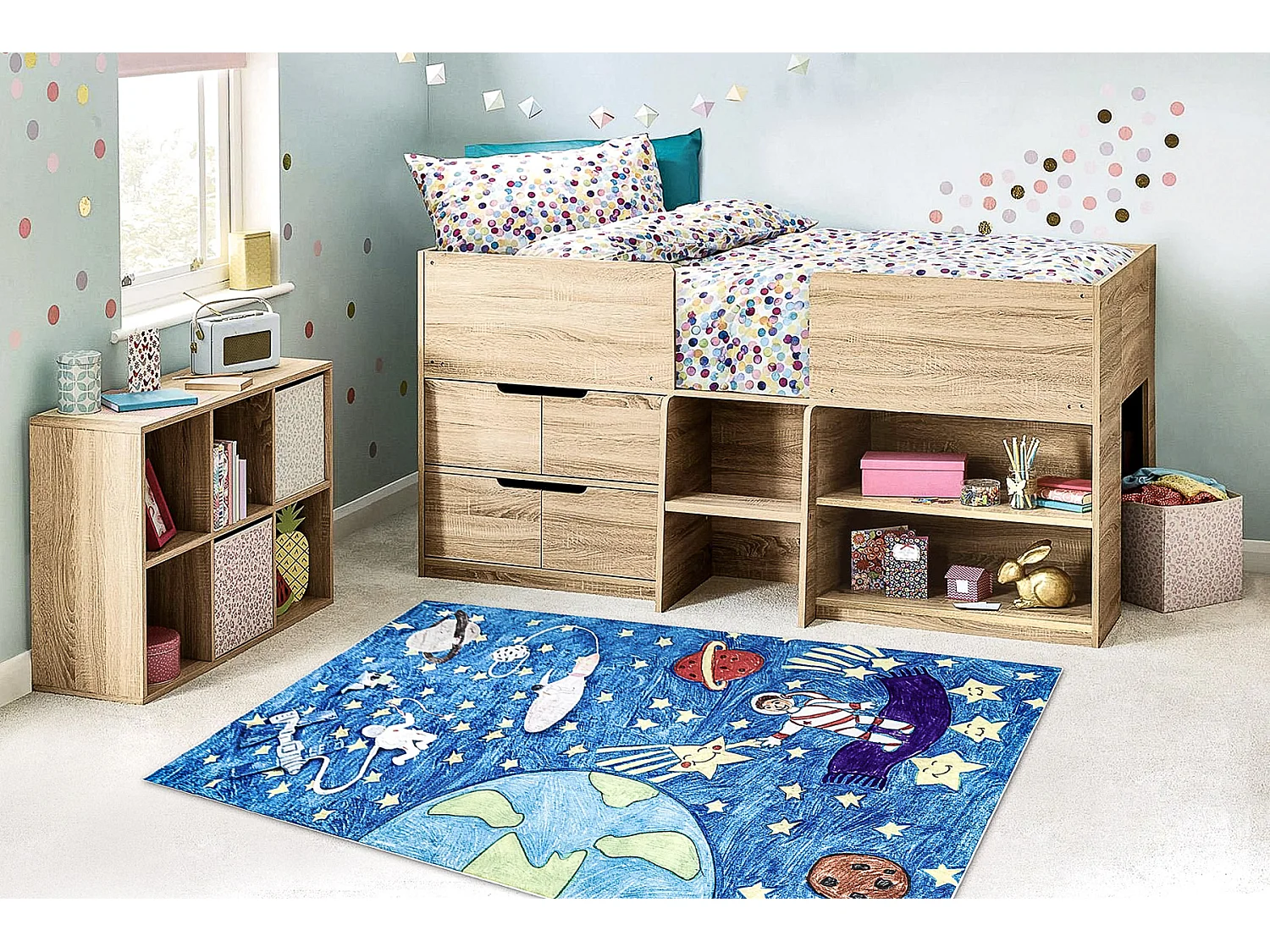 BAMBINO 2265 tapijt wasbaar Ruimte raket voor kinderen antislip - blau 140x190 cm