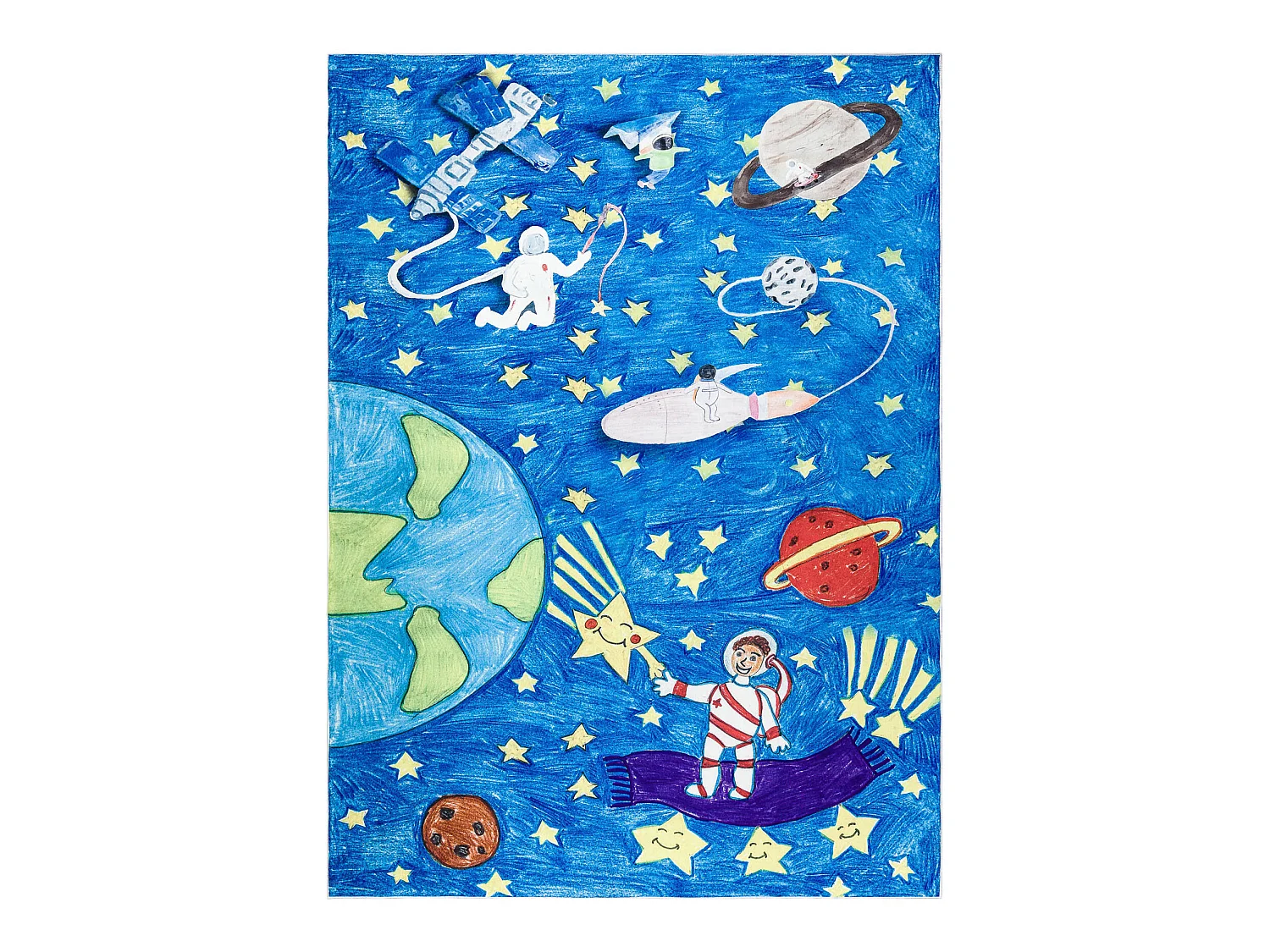 Tapis lavable BAMBINO 2265 Fusée spatiale pour les enfants antidérap 160x220 cm
