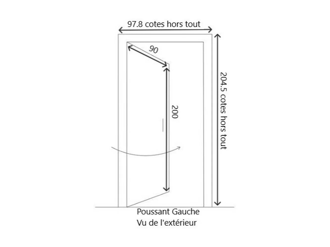 Porte d'entree Bois vitree, Marine, H,200xl,90  p,gauche  Cotes Tableau